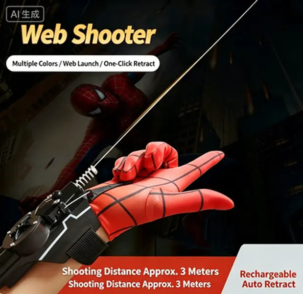 Spider Web Shooter Launcher Glove, Realistic Cobweb Launcher Toy for Kids Cosplay