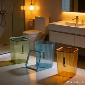 1PC Fashionable Striped Color Transparent Trash Can, Creative Crystal Design, Pet Material, Suitable for Bathroom Living Room Bedroom Toilet