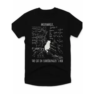 Schrodinger Cat Graphic Tee Mens Funny Science Math Formula Print T Shirt Streetwear Crewneck Short Sleeve Casual Summer Outfit Gift For Nerds