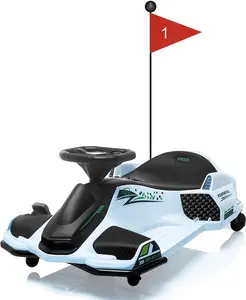 12V Ride On Go Kart,Kids Drifting Car with 45W Brushless Quiet Motor,5 Mph Electric Drifting Go-Kart,Battery-Powered Outdoor Ride-On Toy with 5 Wheels,Led Lights and Music for Teens(White)