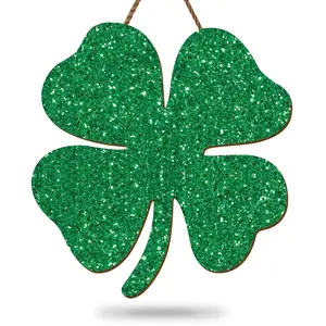 Shimmering Clover Door Hanger for St. Patrick's Day, Glitter Clover Welcome Decoration, Indoor Outdoor Irish Lucky Charm