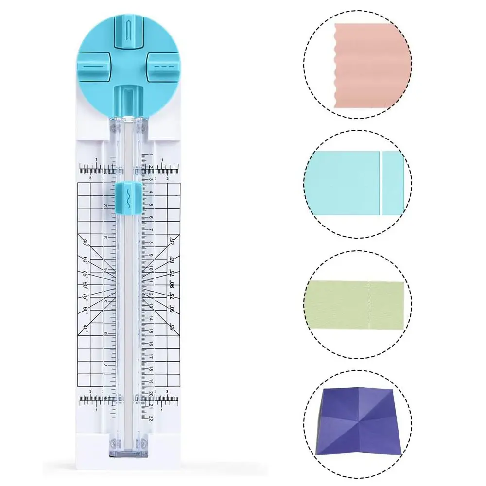 Craft Paper Cutter: 4-Style Multifunction Scrapbooking Tool with Straight, Wavy, Dotted, and Perforated Blades, Suitable for Handmade Craft Paper, Photos, Postcards (Pink, Blue), Wedding, Office Gadgets