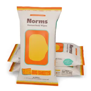Norms Big Sheets Medicated Hemorrhoid Wipes (Pack of 3) - Witch Hazel Wipes With Aloe, Flushable Wipes Soothe Itching, Burning Hemorrhoid Pain, Hypoallergenic, Fragrance Free, Paraben Free, 48 Wipes (Pack of 3)