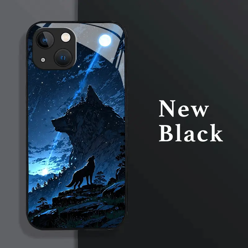Phone Case: Howling Wolf at Night New Black Phone Case Tempered Glass Case for iphone17 17Air 16 Pro 15 Promax 14 Plus 13 12 11