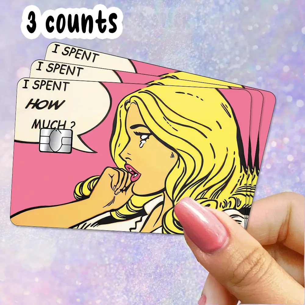 3pcs I SPENT HOW MUCH Pink Girl Credit Card Skin Wrap Sticker Decal,Pink Aesthetic Credit Card Sticker, Pink Card Covers, Pink Card Sticker, Holo Cred