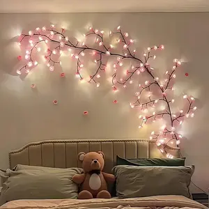 72/96/144LED Artificial Cherry Blossom Branch LED Lights, USB Powered Pink Flower Fairy Lights for Bedroom Aesthetic Decor
