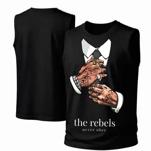 Unisex Cotton Sleeveless Tank Top - Streetwear Style with "The Rebels Never Obey" Print, Classic Crew Neck, Breathable Outdoor Fabric Garment for Spring Summer Casual Wear