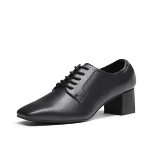 DREAM PAIRS Women's Closed Toe Lace-Up Chunky Pumps Low Block Square Toe Heels Dress Classic Vintage Oxfords Shoes