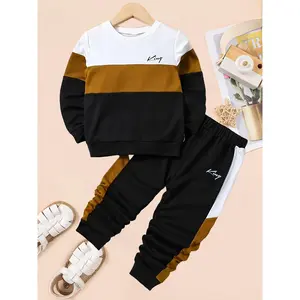 Perfect for Outdoor - Youngsters's 1-8 Years Old - Autumn and Winter - Three-color Spliced - Long Sleeve Sweater and Pants Set