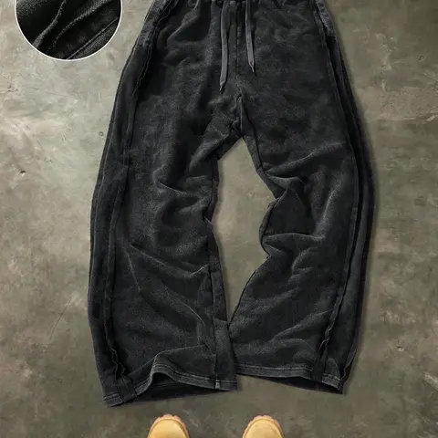 Men's Cotton Pocket Casual Sports Pants, Athleisure Fitness Pants, Drawstring Waist Wide Leg Fashion Joggers, Streetwear Loose Fit Gift for Husband Boyfriend, Athleisure Style Bottoms