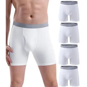Men's Boxer Briefs Cotton Stretch Underwear Open Fly Tagless Underpants Regular Leg 4 Packpack