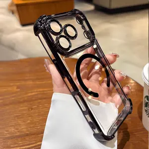 Magnetic transparent electroplating four corner anti drop wireless magnetic phone case, Cover, transparent TPU protective case suitable for iPhone/17/16/15/14/13/12/11 Pro Max Ait Plus compatible with MagSafe wireless charging protective case