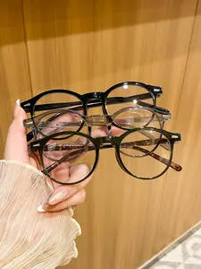 Women's Plastic Round Full Frame Glasses, Cute Trendy Japanese Style Flat Mirror, Fashion Eyewear, 3pcs Set