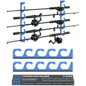 Fishing Rod Pole Holder Storage Rack for Wall & Garage Ceiling Mount, 5 Holders Fits Most Fishing Rods