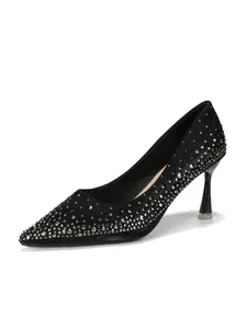 Fashion Women's High Heel Single Shoes, Rhinestone Pointed Toe Thin Heel, Commuter Date Night, Long Leg Look, Versatile Shoes