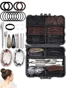 561PCS Fashion Portable Multi functional Styling Tool Set includes hair net, headband, hair clip, storage box, suitable for women and girls to work, ballet dance competition hair accessories set Hair Styling Tools