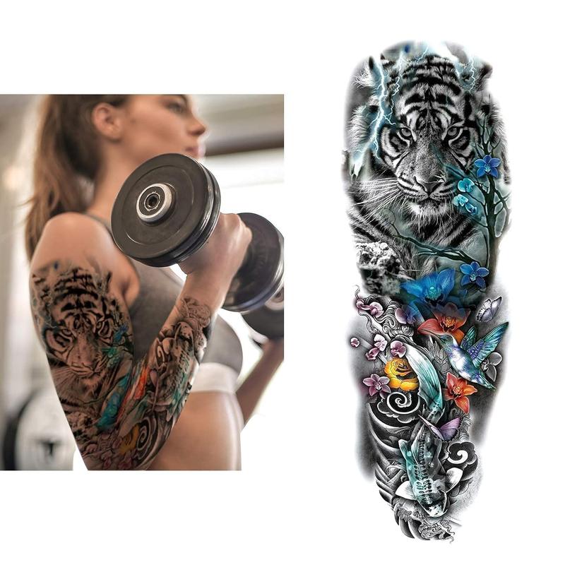 Temporary Sleeve Tattoo for Men and Women (L19“xW7”),Waterproof Realistic Fake Tattoos Long lasting，Halloween Full Arm Temporary Tattoos sticker tattoo sleeve rising sun tattoo