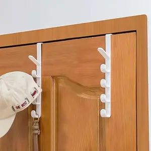 2pcs No-Drill Door Back Hooks, Punch Free Organizer, Strong Adhesive Hangers for Clothes Hats Scarves Belts, Space-Saving Storage Solution