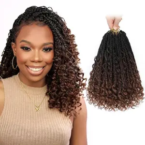 Goddess Box Braids Crochet Hair 12 Inch,9 Packs Boho Box Braid Crochet Hair for Women,Pre-looped Bohemian 3X Crochet Braiding Hair with Curly Ends(12Inch, 1B/4/30#)