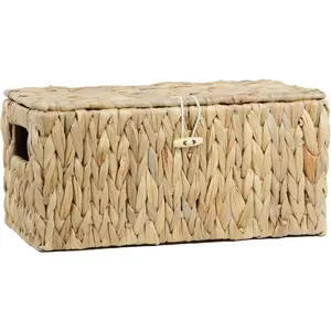 Water Hyacinth Baskets for Organizing Rectangular Wicker Basket with Lid Storage Baskets Bins with Handles for Shelf Decorative Woven Basket Boxes for Storage Home Organizer 12.2 x 7.8 x 6