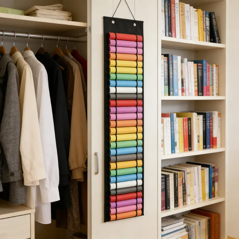 1pc Wall & Door Mounted 48‑Slot Vinyl Roll Rack, Double‑Sided Space‑Saving Organizer