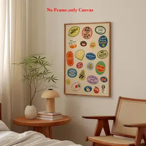 1 Pc, Wall Art, Vintage Poster, Fruit Sticker Art Print, Childish Food Label Canvas Painting, Restaurant Aesthetic, Kitchen Decor, Apartment Decor, Housewarming Gift, Unframed Art Wall Decoration