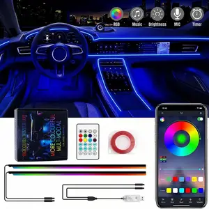 Ceesooi Interior USB LED Light Kit, App & Remote Controlled RGB Strip Lights for Car, Customizable Multi-Color Glow, Dual 110cm Flexible Neon Strips, Sound-Activated Under Dash Illumination, Plug-in Car Charger, Stylish Vehicle Decoration Gift