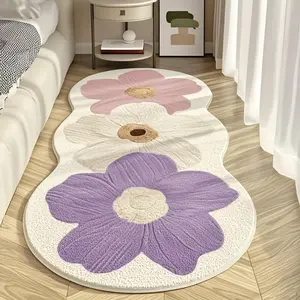 1pc Cute Cartoon Living Room Decor Carpet Cream Style Bedroom Rug Floral Area Rug Pink Purple Flower Pattern Bedside Plush Carpet Thickened Washable Lounge Entrance Door Anti-slip Floor Mat