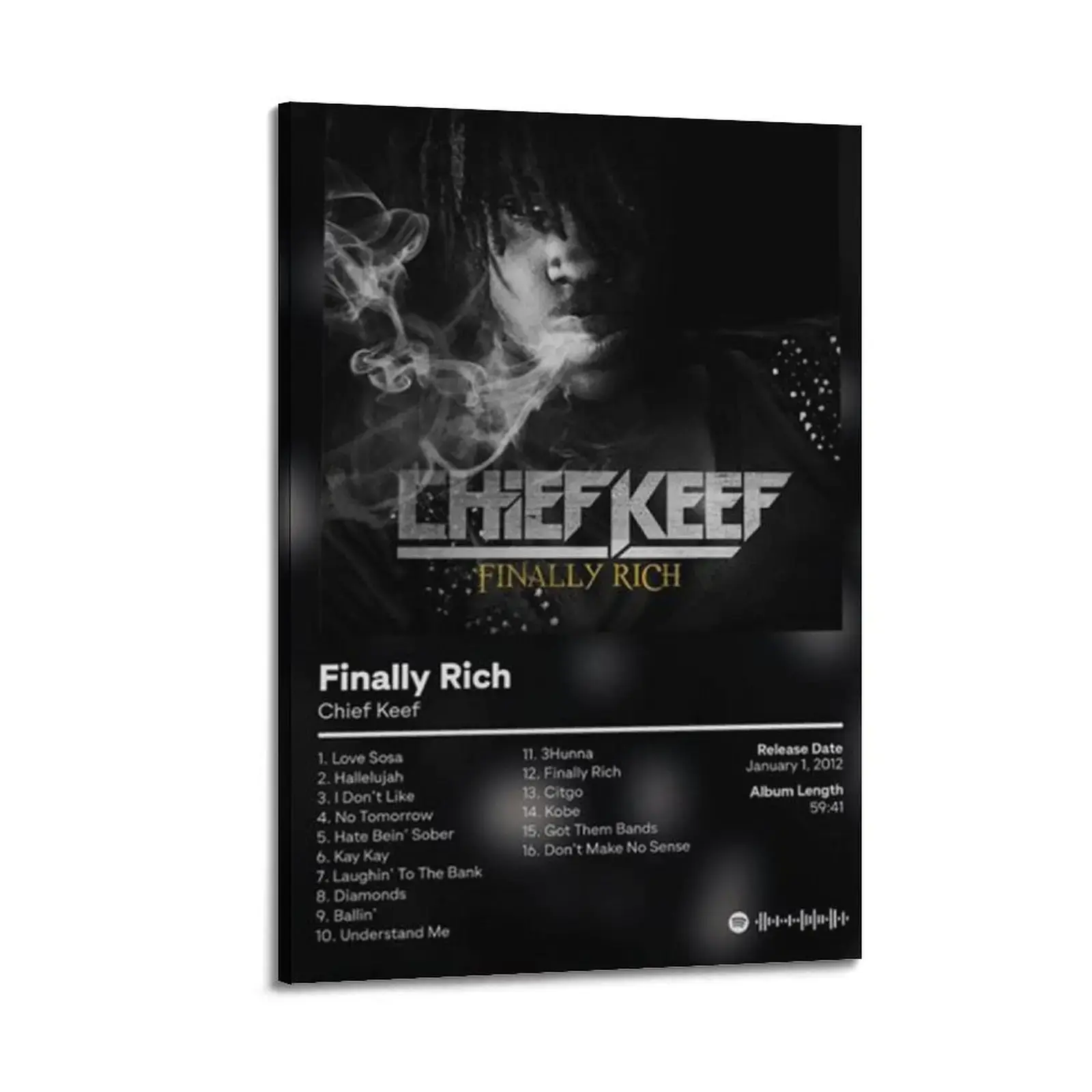 2D Artistic Chief Keef "Finally Rich" Abstract Face Canvas Print, Oil Painting Wall Art for Home Wooden Walls, Corridor Room Decor (Home Supplies)