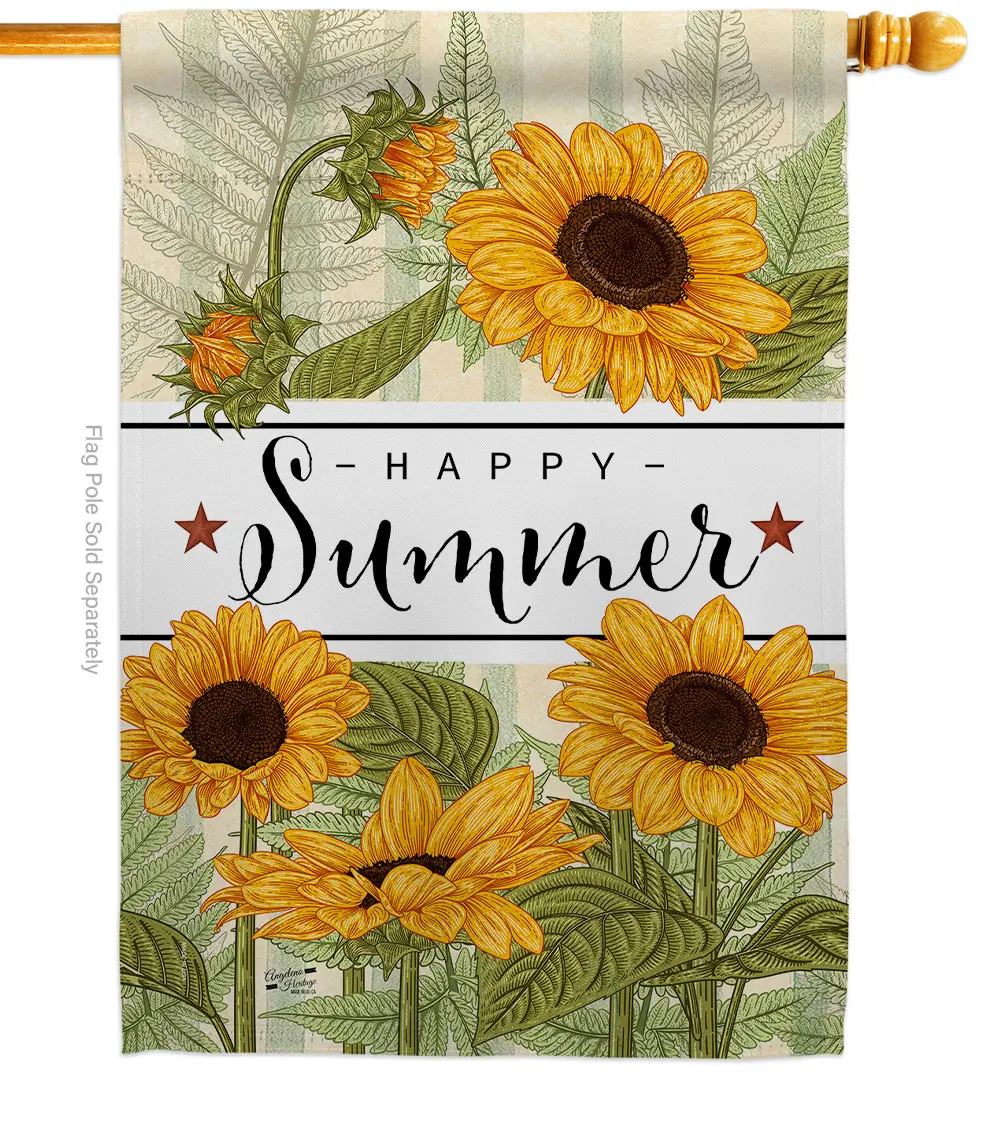 Angeleno Heritage H137442-BO Polyester Outdoor Rectangular Happy Sunflowers Floral Double-Sided Garden Decorative House Flag, 28"x40", 0.49 lbs, Multi-Color, Fade & UV Resistant