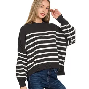 Exposed Seam Striped Oversized Sweater