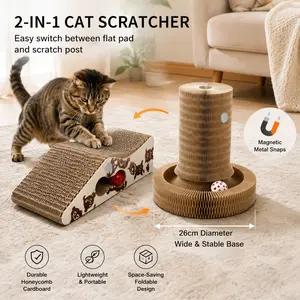 2-in-1 Magnetic Transforming  Scratching Post with Interactive Rolling Ball Toy scratcher rascador paragatos  scratcher ramp multi-functional Sloped Sisal Cat Scratcher Ramp space-saving design scratch