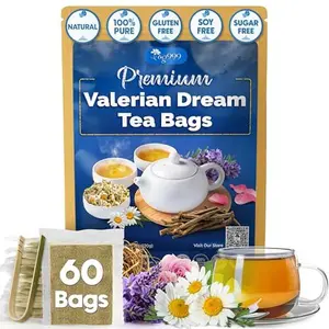 Premium Herbal Tea, Valerian Dream Tea, Comforting Evening Tea Ritual, Eco-Conscious Tea Bags with Premium Natural Ingredients. No Sugar, No Caffeine, Gluten-Free, Vegan. (60 Tea Bags)