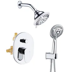 BRIGHT SHOWERS Shower Faucet Set with Rainfall Shower Head and Handheld Showerhead Combo, Shower Valve and Trim Kit, Wall Mounted Holder and Hose