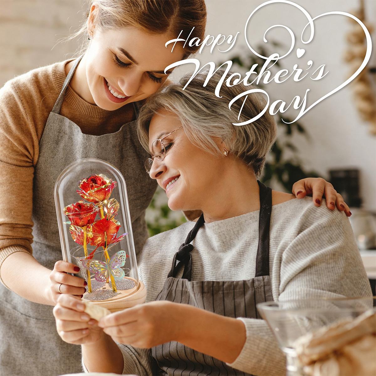 LED Everlasting Rose Eternal Flower Romantic Mother's Day Gifts for Mom Thoughtful Birthday Anniversary Luxury Gift Colorful Magic Gentle Glow Handmade Craftsmanship - Decor