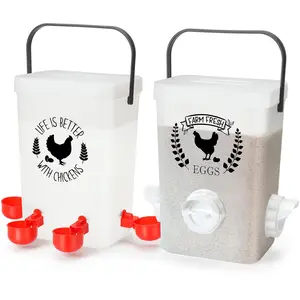 Chicken Feeder and Waterer Set (3 Gal/15 Lb) Hanging Automatic Poultry Feeder, No-Waste, Chicken Accessories for Chicken Coop and Run