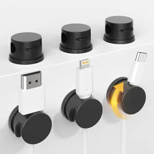 Magnetic Cord Organizer 6 Pack, [Locking Cable Rotatable] Cable Clips, Upgraded Strong Magnetic Cord Holder, Adhesive Wire Keeper Cable Management for Desk, Car,Nightstand,Office, Home（black）