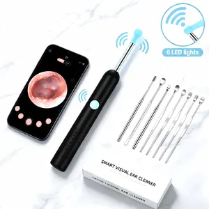 New Professional Wireless Bluetooth WiFi Ear Wax Remover with Visual Ear Spoon and 6 Silicone Replacement Heads