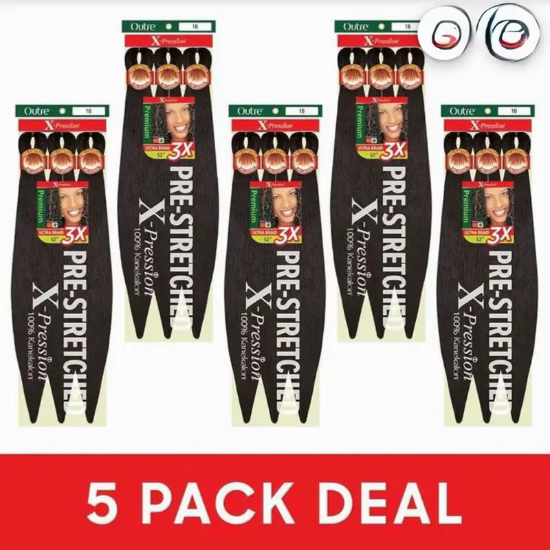 Outre X-Pression Pre-Straightened Ultra Synthetic Hair Braids 5-Pack, Sleek Straight Synthetic Hair Extensions for Versatile Styling