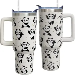 40 oz Panda Cup Tumbler with Handle Lid and Straw, Panda Gifts for Women, Cute Tumblers for Women