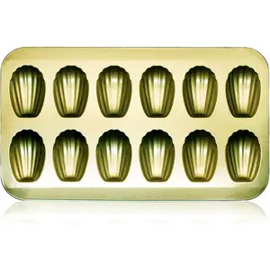 Nonstick Madeleine Pan 12-cup Heavy Duty Shell Shape Baking Cake Mold Tray (Golden)