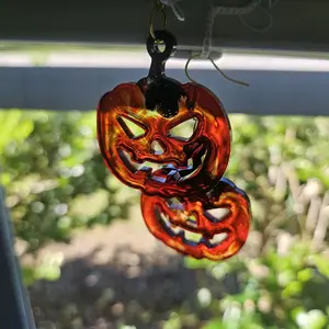Spooky Pumpkin Resin Earrings - Halloween Jewelry with Scary Face Design