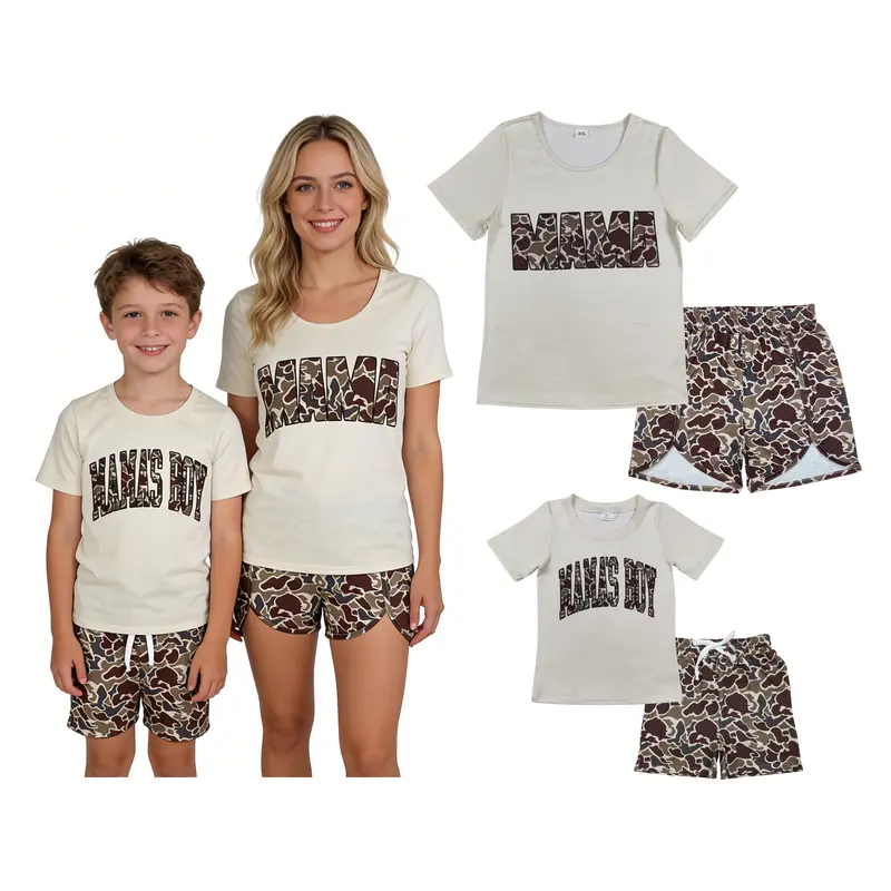 Mama and Boy Matching Clothes – Family Summer Shorts Set | Camo Mother's Day Outfits for Coordinating Family Photos