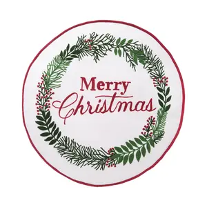 Merry Christmas Berry Wreath Round Pillow by Valerie