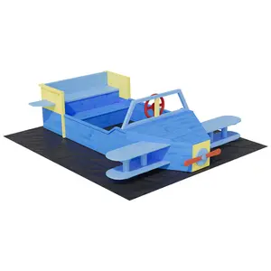 GARVEE Airplane-Shaped Wooden Sandbox for Outdoor Play, Featuring Propeller, Rudder & Wings, Made from Eco-Friendly Fir Wood with Bottom Liner, Safe Design for Ages 3-8, Ideal for Backyard, Patio, and Beach Fun