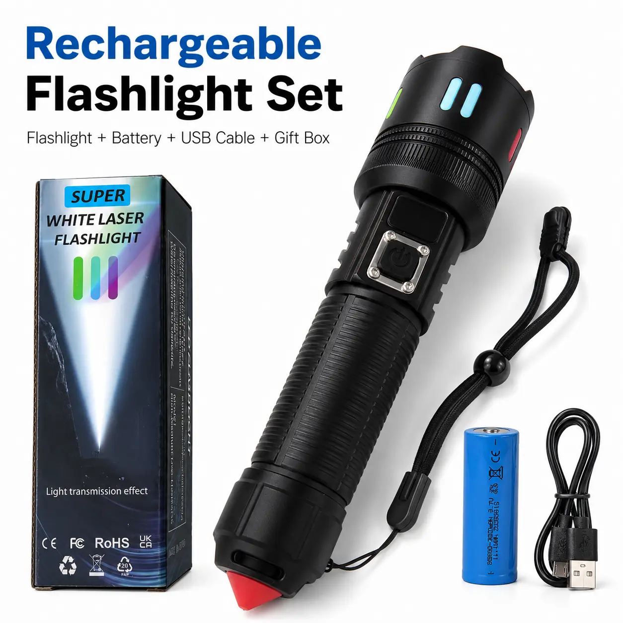Rechargeable LED Flashlight, 3000mAh USB Charging Tactical Flashlight with Digital Power Display for Camping, Hiking, Emergency Use Window-Breaking Function Multifunctional Tactical Flashlight