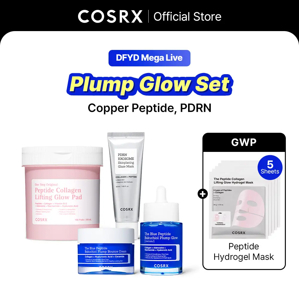 [COSRX Official] DFYD Mega Live Plump Glow Skincare Set - Glow Up, Anti-Aging Skin Care with Peptide, Copper Peptide, PDRN, Exosome for Collagen Boost (Serums & Essences Included)