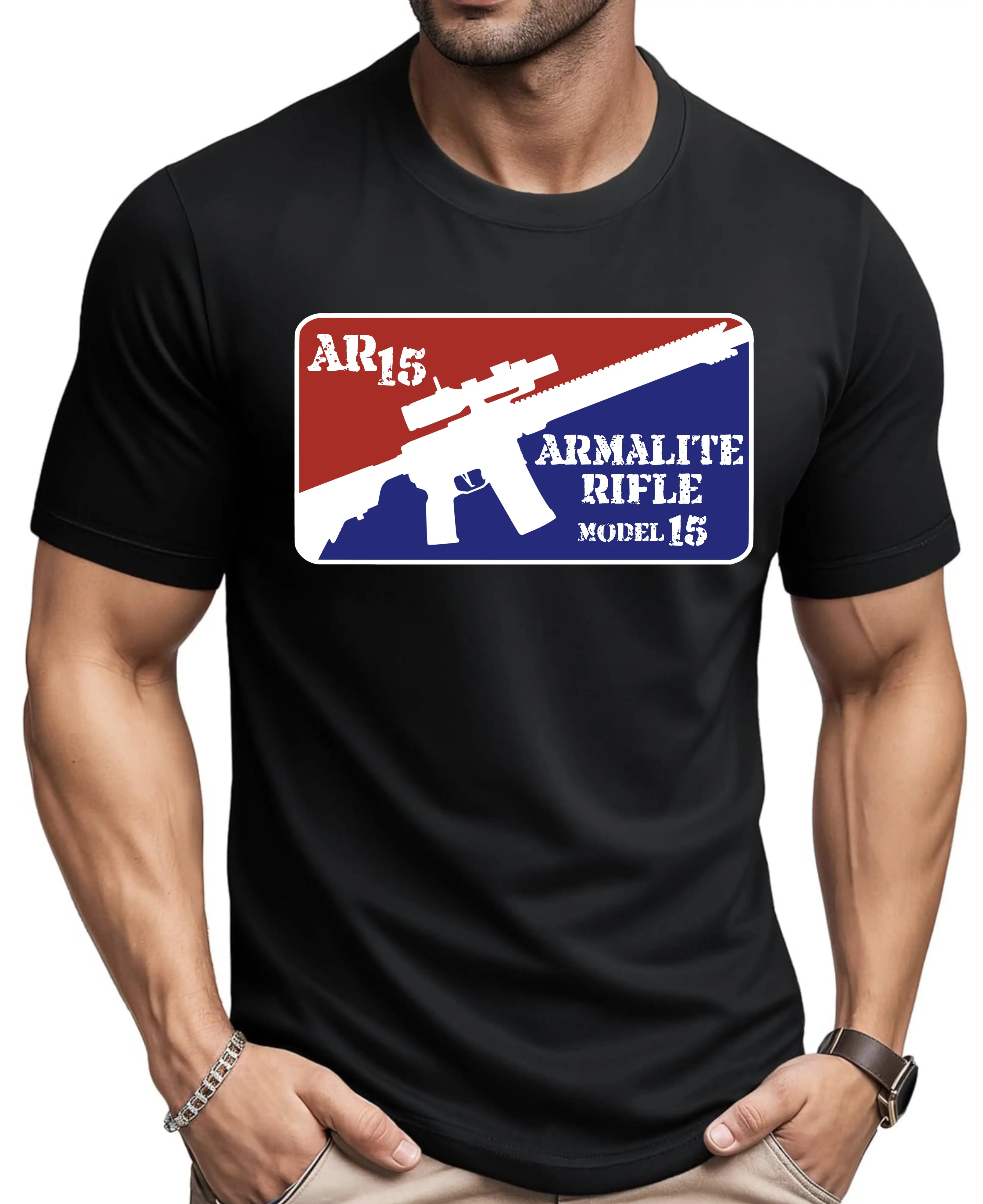 Copy of AR-15 ARmalite Rifle Model 15 T-Shirt | Red White Blue Firearm Logo We The People 2A
