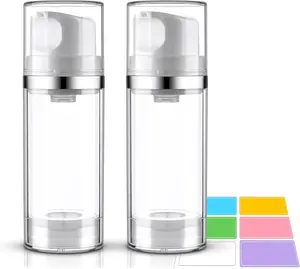 2-Pack Airless Pump Bottles - 3.4oz/100ml Empty Cosmetic Dispenser for Travel Lightweight Durable