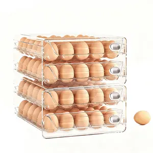 Large Stackable Egg Storage Box for Fridge & Kitchen, 60 Egg Capacity with Freshness Timer, Transparent Anti-Roll Egg Organizer